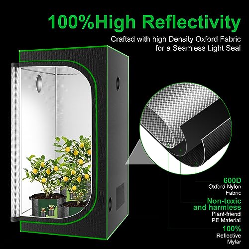 32"x32"x63'' Grow Tent, High Reflective 600D Diamond Mylar Canvas with Observation Window and Floor Tray for Hydroponic Indoor Plant Growing - size: 32"x32"x63''