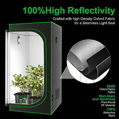 32"x32"x63'' Grow Tent, High Reflective 600D Diamond Mylar Canvas with Observation Window and Floor Tray for Hydroponic Indoor Plant Growing - size: 32"x32"x63''