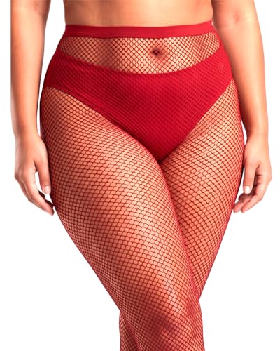 ZINTEDI 2 Pairs Plus Size Black Fishnet Stockings for Women High Waist Fishnet Tights - color: Red