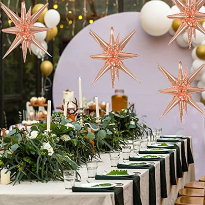 6 Pcs Rose Gold Star Foil Balloons One-Piece 14-Pointed Star Balloon 4D Starburst Cone Mylar Balloon 22inch Christmas Birthday Wedding Wedding Anniversary Party Supplies(Rose Gold) - color: 22 Inches Rose Gold