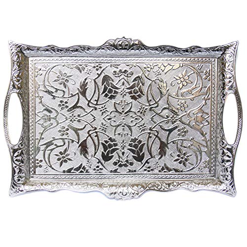 Alisveristime Big Square Zamac Serving Tray, 14.5 x 9.85 in (Silver) - color: Silver