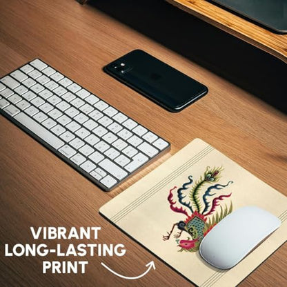 3dRose LLC 8 x 8 x 0.25 Inches Mouse Pad, Moss Green, Teal and Maroon Swooping Chinese Rooster with Cream Background and Dark Line Accents (mp_53932_1)