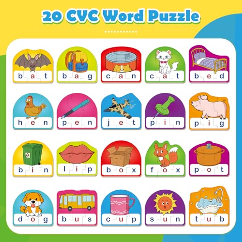 CVC Puzzle Cards for Kids,CVC Word Games,Toddler Speech Therapy Toys,3 Alphabet Letter Word Puzzles,Learning Reading Spelling Games,Preschool Kindergarten Classroom Must Haves - style: CVC