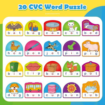 CVC Puzzle Cards for Kids,CVC Word Games,Toddler Speech Therapy Toys,3 Alphabet Letter Word Puzzles,Learning Reading Spelling Games,Preschool Kindergarten Classroom Must Haves - style: CVC