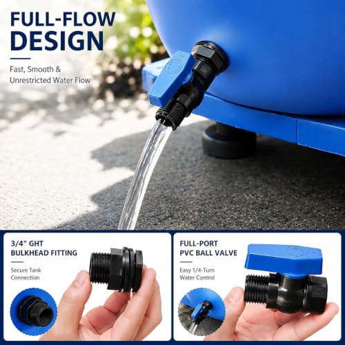 2 Pack 3/4 Inch Rain Barrel Spigot Kit, PVC Garden Hose Shut Off Valve with Bulkhead Fitting, Rain Barrel Diverter Kit for Water Tanks, Aquariums, Garden Barrel