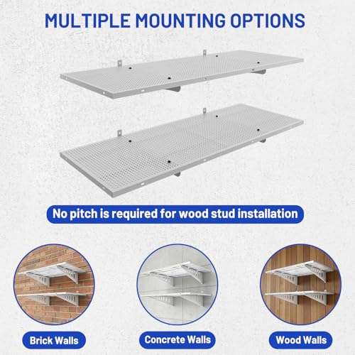 ZONEGRACE 4-Pack 1.5x4ft Garage Storage Wall Shelves, 1000 Lbs Heavy Duty Wall Mounted Shelves, Flat Rack Garage Floating Shelves With Complete Install Kit, White - color: White, size: 1.5x4ft-4pack