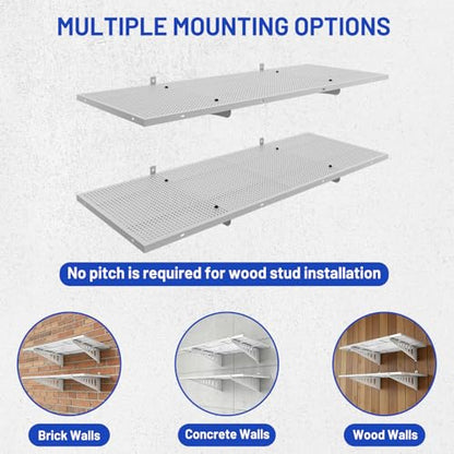 ZONEGRACE 4-Pack 1.5x4ft Garage Storage Wall Shelves, 1000 Lbs Heavy Duty Wall Mounted Shelves, Flat Rack Garage Floating Shelves With Complete Install Kit, White - color: White, size: 1.5x4ft-4pack