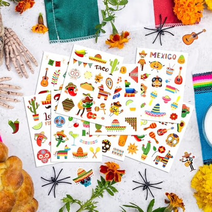24 Sheets Cinco De Mayo Sticker, Mexican Fiesta Party Stickers, Avocado Mexican Carnival Tacos Cactus Guitar Stickers for Carnival Themed Party Supplies - color: Yellow-cinco De Mayo
