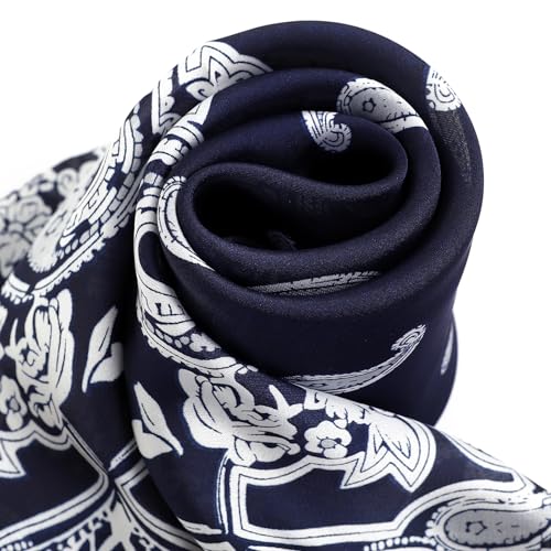 STARWHISPER 27" Square Head Scarf for Women Silk Feeling Satin Scarf Women Fashion Silk Scarf for Wrapping Hair - color: Black Paisley