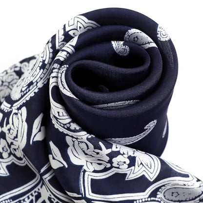 STARWHISPER 27" Square Head Scarf for Women Silk Feeling Satin Scarf Women Fashion Silk Scarf for Wrapping Hair - color: Black Paisley