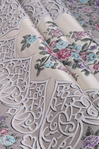 SODEF Goblen Prayer Rug Floral Pattern Silky Texture 65 x 110 cm Cotton with Woven Base and Braided Tassels - Stone, 26x43 inch