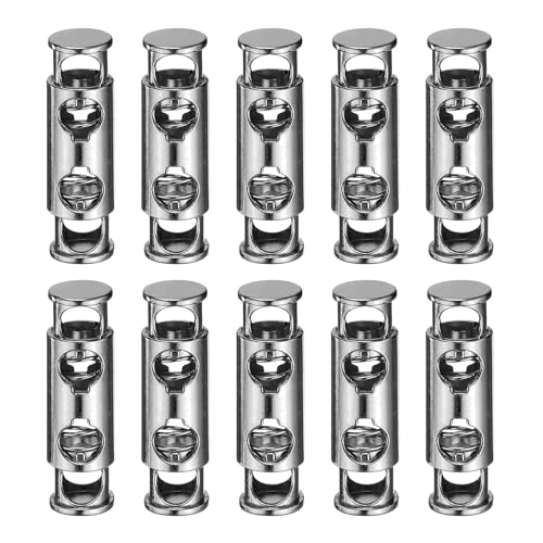 uxcell 10Pcs Double Hole Cord Locks, 6mm Metal Spring Toggle Stopper Clip for Shoelaces Drawstrings Paracord, Dim Gray, 10mm Dia