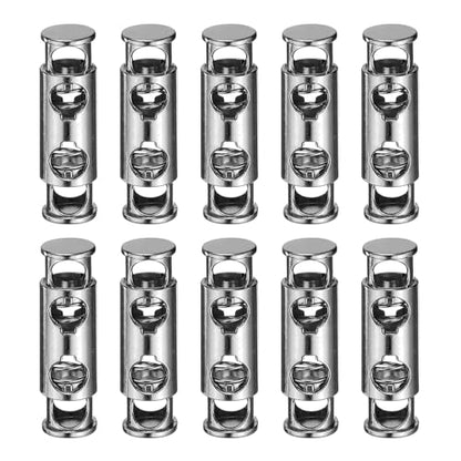 uxcell 10Pcs Double Hole Cord Locks, 6mm Metal Spring Toggle Stopper Clip for Shoelaces Drawstrings Paracord, Dim Gray, 10mm Dia