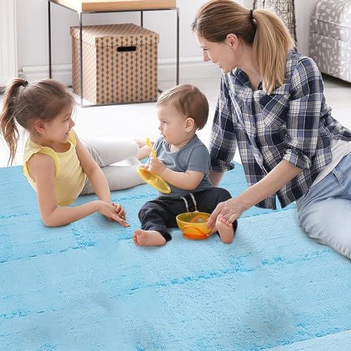 10pcs 30 cm/11.8 in Foam Puzzle Floor Play Mat,Interlocking Carpet Tiles for Home Gym and Fitness Room (Light Blue) - color: Light Blue