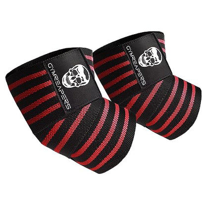 Gymreapers Weightlifting Elbow Wraps (1 Pair) - Flexible 40'' Elbow Compression Strap & Joint Support Brace - for Bench Press, Powerlifting, and Pressing - color: Red