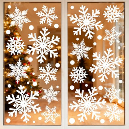 Christmas Window Clings,8 Sheet Extra Large Snowflake Double-Sided Window Clings Decals for Xmas Winter Theme Party New Year Supplies