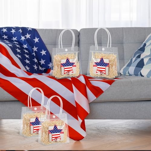 Aliceset 24 Pcs Patriotic Gift Bags with Handle, 4th of July Clear PVC Gift Bags, American Star Reusable Goodie Holder for Independence Day USA Patriotic Party Favor, 6.31" x 5.91" x 3.15" - style: Star