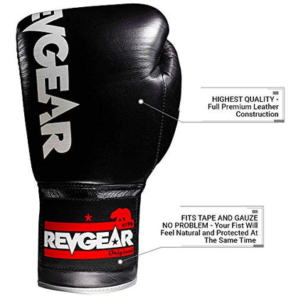 Revgear F1 Competitor Pro Lace Boxing Glove | Premium Leather | Lace-up - color: Black, size: 8 OZ