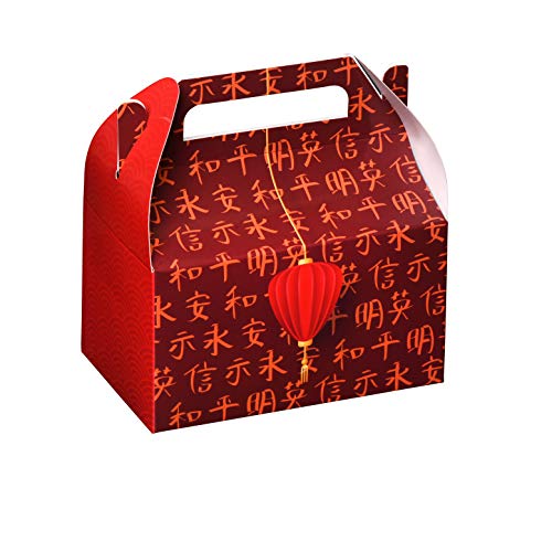 Hammont Paper Treat Boxes - (10 Pack) - Party Favors Treat Container Cookie Boxes Cute Designs Perfect for Parties and Celebrations 6.25" x 3.75" x 3.5" (Chinese) - color: Chinese