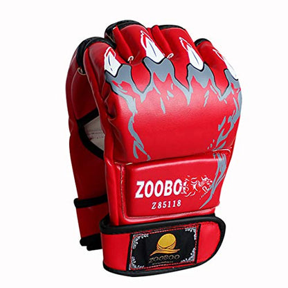 ZooBoo MMA Gloves, Half-Finger Boxing Fight Gloves MMA Mitts with Adjustable Wrist Band UFC Gloves for Sanda Sparring Punching Bag Training (One Size Fits Most) - color: HS-Red