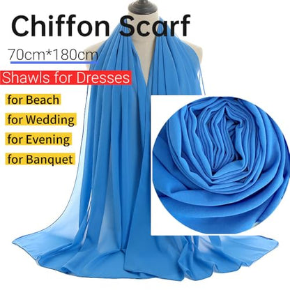 Harewom Long Sheer Chiffon Hijab Scarf for Women, Lightweight Shawl Wrap - color: Sky Blue