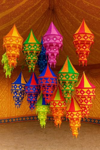 INDIANHANDICRAFTS 10 Pc Mix Lot Indian Traditional Cotton Lanterns and Lamp Shade Decor