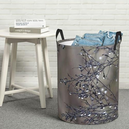 Botanical Creative Dew Drop Plant Nature Round Waterproof Oxford Cloth Laundry Basket Multi-Purpose Storage Basket Toys Books Clothes Storage Basket - color: Black 4