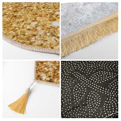 Muslim Prayer Mat Islamic Prayer Rug Padded Portable Praying Mat with Tassel Thick Praying Carpet for Ramadan - color: Gold