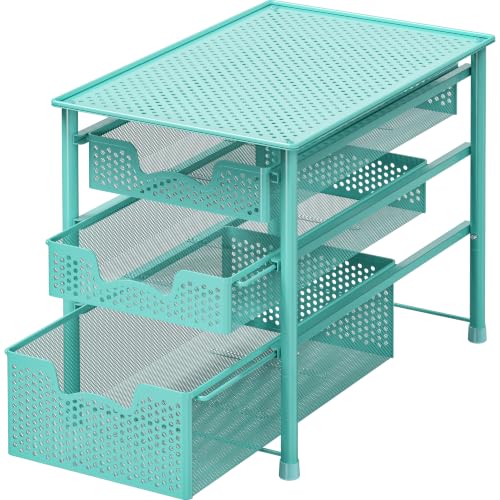 Simple Houseware Stackable 3 Tier Slide Basket Organizer Drawer, Turquoise - color: Turquoise, size: 3-Tier
