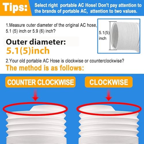 Jin&Bao 5.1" (5") Diameter AC Hose, 78.7" Length Portable Air Conditioner Exhaust Hose, Counterclockwise Thread, Universal Replacement | 5.1" AC exhaust hose,CCW thread,adjustable length 15.7" to 78.7",heat-resistant PP material,quick & easy install - siz