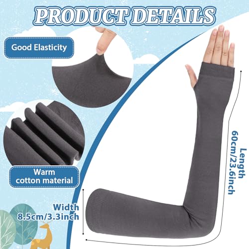 3 Pairs Sun Protection Arm Sleeves 23.6 Inch Long Fingerless Gloves for Women Cotton Arm Wrist Warmer with Thumb Hole - color: Black, Dark Gray, Light Gray