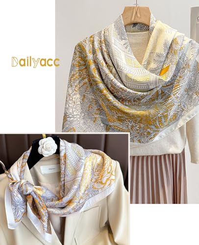 Dailyacc Hair Bandanas Scarf For Women Lightweight Fashion Neck Silk Satin Head Scarves For Sleeping Handbags Scarf - color: 13-golden Forest/27.5*27.5in