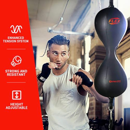 Flex Double End Punching Bag - Bungee Cords w/Special Flex Adjustable System - Durable Bladder Speed Bag - Boxing Training Equipment for Adults - Home Gym Accessories - style: Dual Ball Black