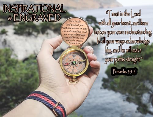 Trust in The Lord With All Your Heart - Proverbs 3:5-6 Quote Engraved Compass With Wooden Box, Greeting Card, Gift Compass, Graduation Day Gifts 2024 for Women Men Boys Girls - style: #2 Trust in The Lord Compass -Proverbs 3: 5-6