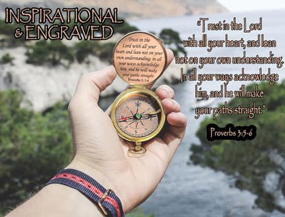 Trust in The Lord With All Your Heart - Proverbs 3:5-6 Quote Engraved Compass With Wooden Box, Greeting Card, Gift Compass, Graduation Day Gifts 2024 for Women Men Boys Girls - style: #2 Trust in The Lord Compass -Proverbs 3: 5-6