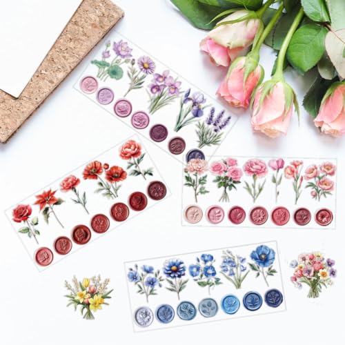 84 Pcs UV DTF Cup Wraps, 10 Styles Wax Seals Stamps Floral Botanical Stickers Cartoon Rub on Decals Waterproof Transfer Stickers for Glass Cups Wood Crafts - style: Wax Seals Stamp