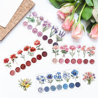 84 Pcs UV DTF Cup Wraps, 10 Styles Wax Seals Stamps Floral Botanical Stickers Cartoon Rub on Decals Waterproof Transfer Stickers for Glass Cups Wood Crafts - style: Wax Seals Stamp