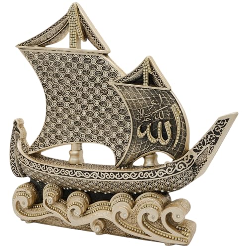 Modefa Islamic Table Decor – 99 Names of Allah Boat Showpiece | Muslim Home Decor, Islamic Calligraphy Art, Ramadan Eid Gift, Hajj Gifts (Mother of Pearl) - color: Mother of Pearl