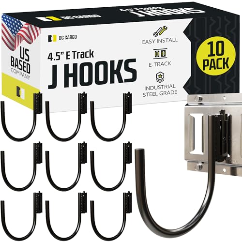 DC Cargo - E Track J Hooks (4.5" - 10 Pack) - Large Heavy Duty E Track Accessories - Hanging Hooks for Your ETrack Rail System - Use in Enclosed Trailers, Box Trucks, Vans, Garage, Workshop & Warehou - size: 4.5 Inch - 10 Pack