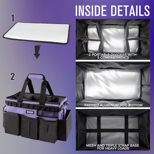 SCAVATA Wearable Cleaning Caddy Bag, Cleaning Caddy Supplies Organizer with Handle & Shoulder Straps for Housekeepers, Under Sink & Car Cleaning Tool Organizers with 4 Foldable Divider (Purple) - color: Purple