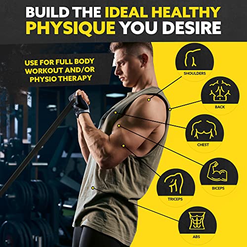 Long Resistance Bands Set, 5 Pull Up Assistance Bands for Working Out | 5 resistance levels, natural latex construction, exercise bands for strength training, stretching and physical therapy - color: Black
