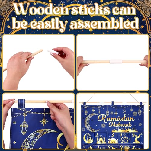 Fabric Ramadan Countdown Calendar 2026 Eid Mubarak Advent Hanging Calendar 30 Days Mystery Eid Ramadan Countdown Calendar with 30 Pockets Reusable for Home Wall Decor Party Supplies