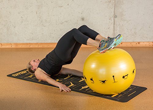 Prism Fitness Adult Stability Ball - 55 cm Yoga Ball, Yellow | Burst-Resistant PVC, 13 Printed Exercises, Air Pump Included, Inflatable Design, Balance Training, Desk Chair Alternative