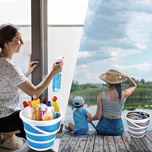 2 Pack Collapsible Buckets 10L 2.6 Gallon Cleaning Bucket Mop Bucket Folding Foldable Portable Small Plastic Water Supplies for Outdoor Garden Camping Fishing Car Wash Space Saving Grey and Blue - color: Blue+grey