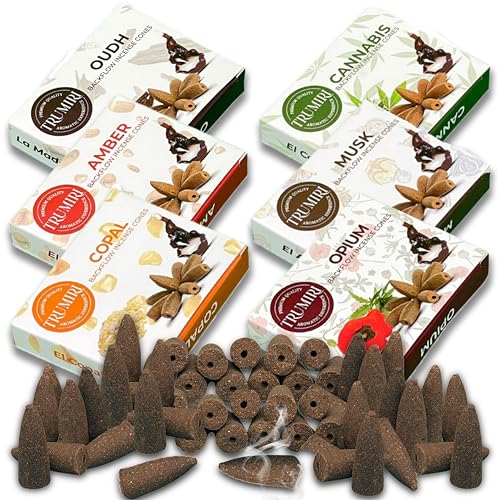 Exotic - Backflow Incense Cones for Waterfall - Scented Inscents-Cones - Copal, Amber, Musk, Oud - Insiensos Aromaticos - 6x10=60 Large Variety Pack - color: Exotic