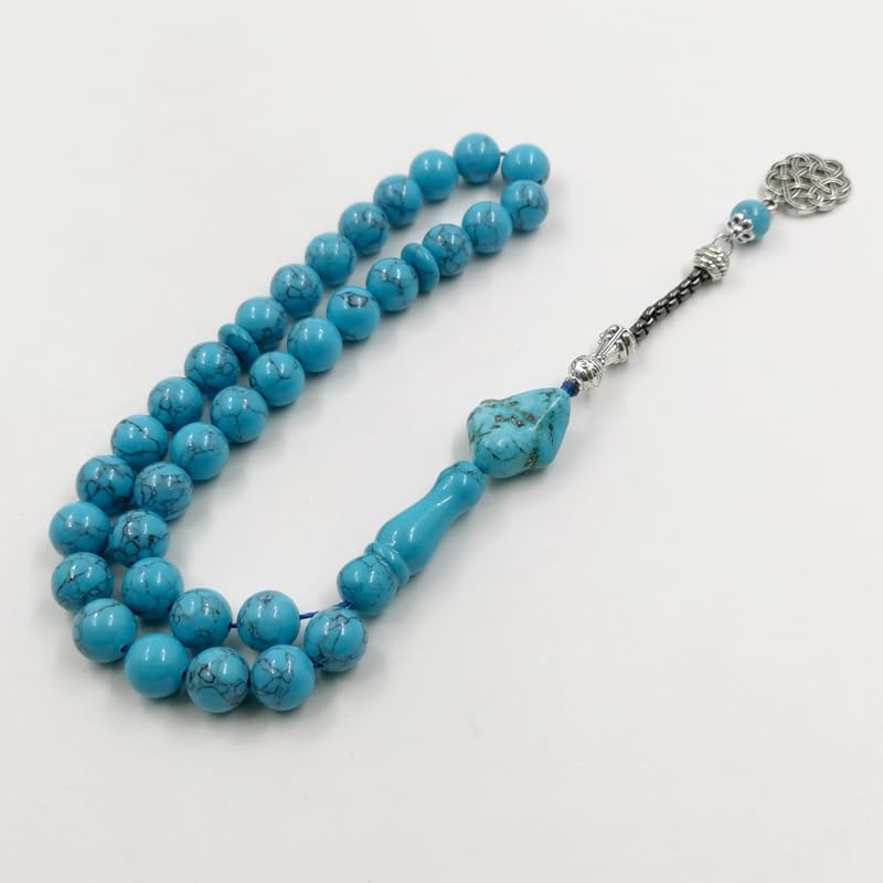 ALBASHAN Tasbih Natural Turquoise Muslim prayer bead men Eid Gift Islamic Misbaha Rosary Beads Bracelet (10mm x 33 beads) - size: 10mm x 33 beads