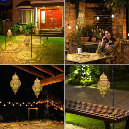 Hanging Solar Lights, Outdoor Decor Solar Lantern, Waterproof Metal Moroccan Lantern for Outside Patio Pathway Yard Front Porch Backyard Garden Decorative (1 Pack)