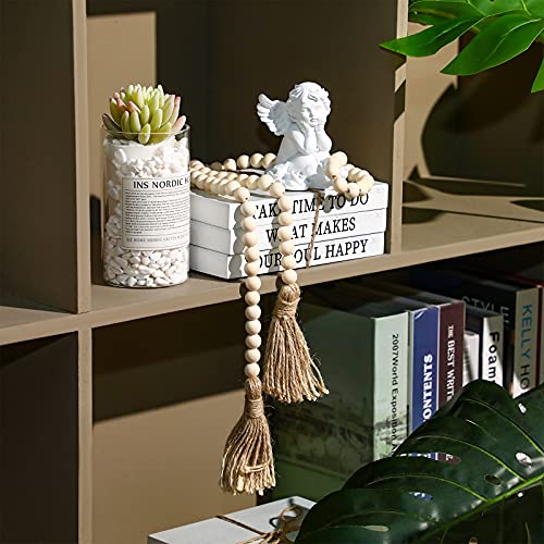 Jetec Decorative Display Books Hardcover, Faux Farmhouse Stacked for Coffee Tables Shelves with Wood Bead Tassels 58 Inch, 3 Pieces, White(Take Time to do, What Makes, Your Soul Happy) - style: Take Time to do, What Makes, Your Soul Happy