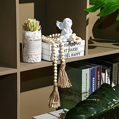 Jetec Decorative Display Books Hardcover, Faux Farmhouse Stacked for Coffee Tables Shelves with Wood Bead Tassels 58 Inch, 3 Pieces, White(Take Time to do, What Makes, Your Soul Happy) - style: Take Time to do, What Makes, Your Soul Happy