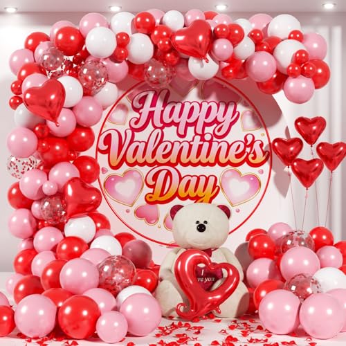 Valentines Day Balloons Garland Arch Kit - 147Pcs Different Size Red Pink White and Confetti Balloons with Heart Foil Balloon for Valentine's Day Galentine's Day Anniversary Party Decorations - color: Red and Pink White